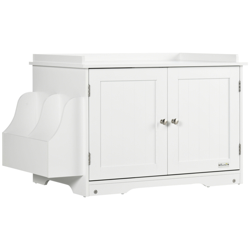 PawHut Katzenschrank Katzentoilette mit verstellbarer Trennwand und Magnettüren, Weiß 86x48x52cm für stilvolle Katzenhaltung Aosom.de – Bild 1 von 2