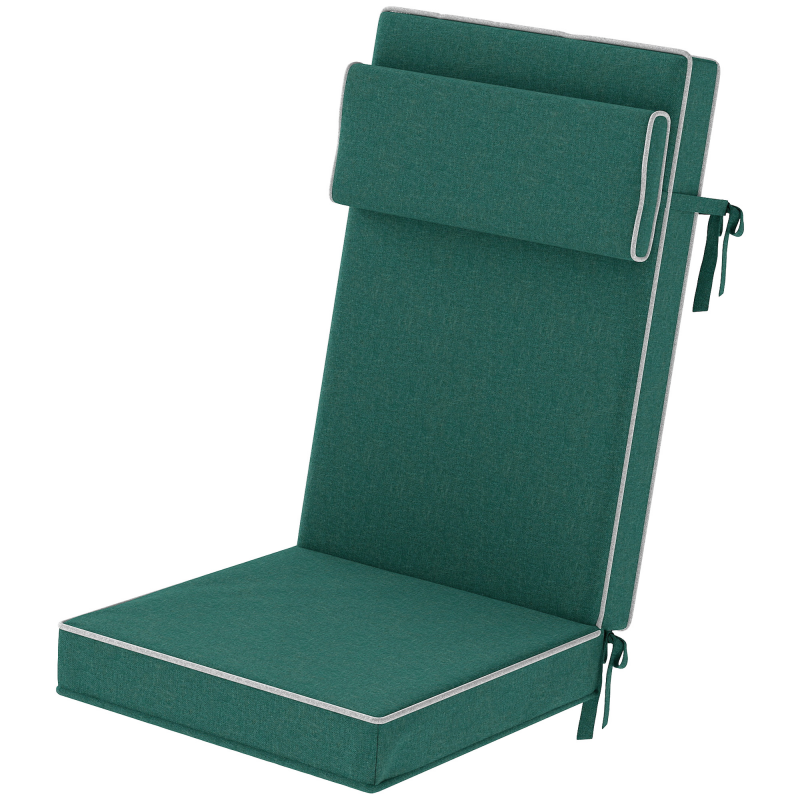 Outsunny Sitzkissen 120 x 47 x 9,5 cm wasserabweisend Stuhlkissen mit Bändern, Kopfstütze, UPF50+ Outdoor Indoor Sitzauflage, Sitzpolster für Klappstuhl, Essstuhl, Grün Aosom – Bild 1 von 2