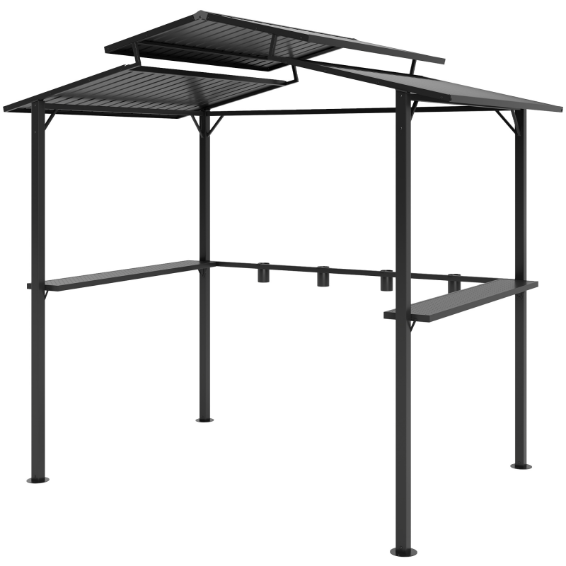 Outsunny Grillpavillon 250 x 160 x 250 cm wasserdicht Gartenpavillon mit Doppelschichtdach, Seitenregalen, Gartenlauben mit UV-Schutz, BBQ Pavillon, Gartenzelt Grillzelt für Garten Party BBQ, Schwarz Aosom – Bild 1 von 2