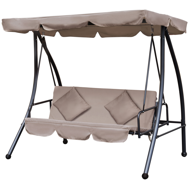 Outsunny 2 in 1 Hollywoodschaukel mit Liegefunktion, 3-Sitzer Gartenschaukel mit verstellbar Sonnendach Kissen, Schaukelbank belast bis 340kg, Gartenliege für Garten Terrasse 200x 125 x 170 cm Beige Aosom – Bild 1 von 2