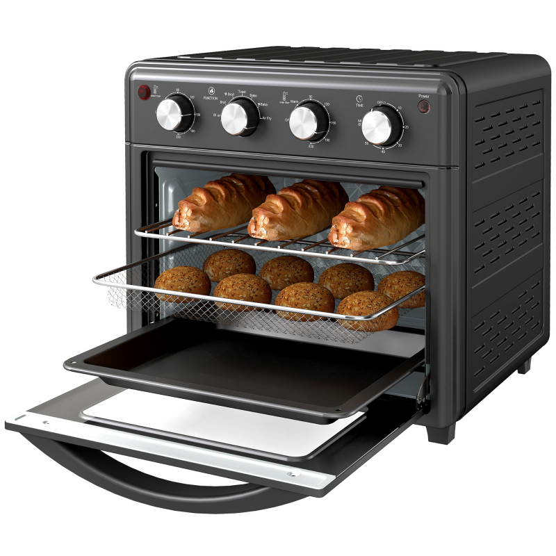HOMCOM Minibackofen mit Umluft, 90°C-230°C, 30L, Mini Ofen mit Backblech, Grillrost, Krümelblech, Heißluftfritteuse mit 7 Modi, Frittierkorb Aosom – Bild 1 von 2