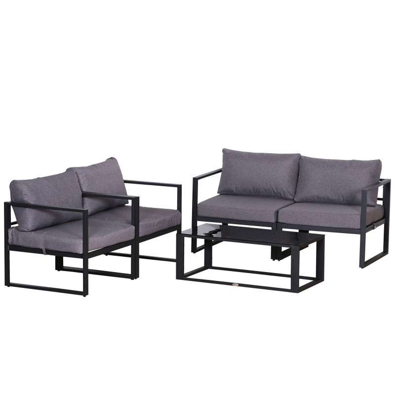 Outsunny 4 teiliges Gartenmöbel Set, kombinierbar, mit hoher Belastbarkeit, Sitzkissen, Tisch mit Stauraum, Polyester, 138 x 69 x 63 cm, Grau Aosom – Bild 1 von 2