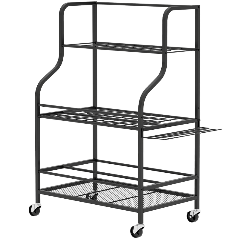 Outsunny Gartenwerkzeug-Organizer 3-stufig Gartengeräte Ständer mit Haken Gartenwerkzeugständer bis 40 kg belast Gerätehalter Mehrzweck Besenhalter für Garage, Schuppen, 77x40x97cm Schwarz Aosom – Bild 1 von 2