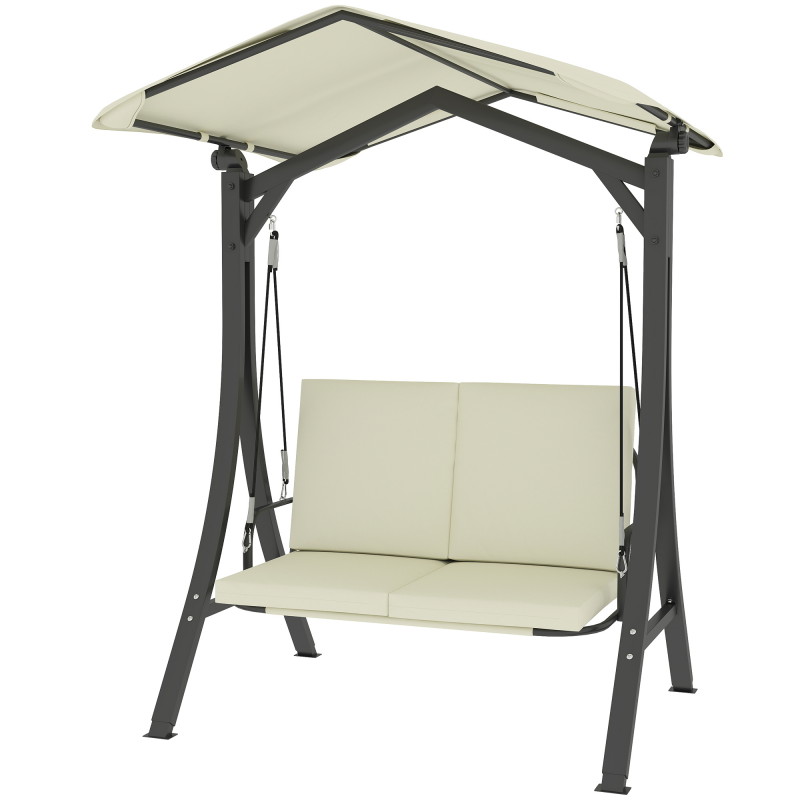 Outsunny Hollywoodschaukel mit verstellbarem Sonnendach Sitzauflage, Schutzhülle 2-Sitzer Gartenschaukel belastbar bis 220kg, UV 30+ Schaukelbank für Garten, Terrasse, 150x120x182cm, Cremeweiß Aosom – Bild 1 von 2