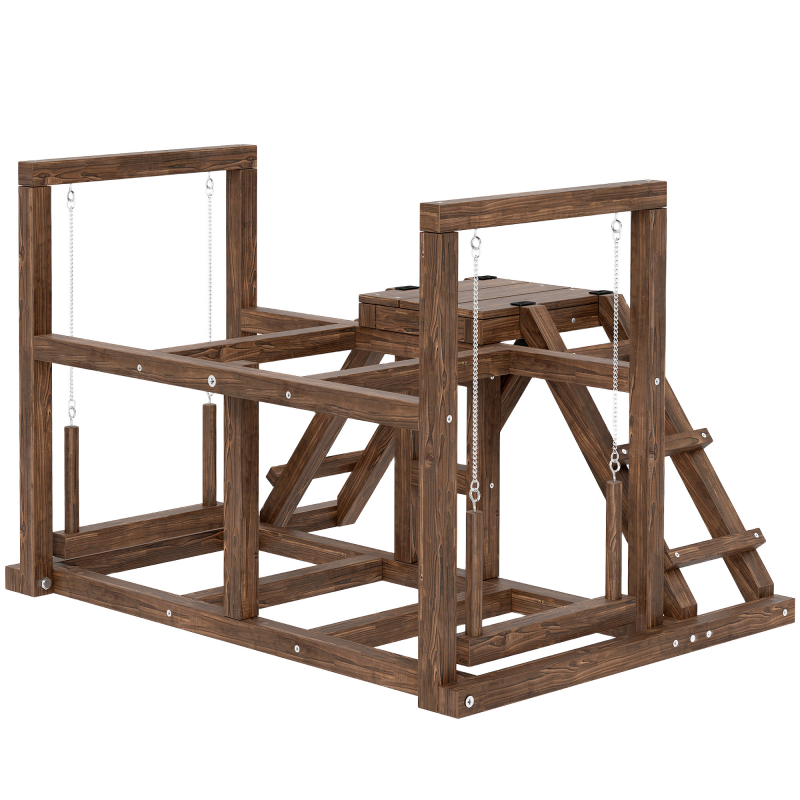 PawHut Hühner-Spielgerüst aus Holz, Spielplatz für Hühner mit Hühnerstangen, Schaukel, Leiter, Plattformen Hühner-Klettergerüst für 3 Hühner Braun Aosom – Bild 1 von 2