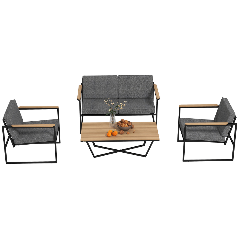 Outsunny Gartenmöbel Set 4 Personen wetterfest Balkonmöbel-Set mit 2er Sofa, 2 Stühle Sitzkissen Beistelltisch Outdoor Sitzgruppe Terrassenmöbel Gartengarnitur für Garten Terrasse Balkon Grau Aosom – Bild 1 von 2