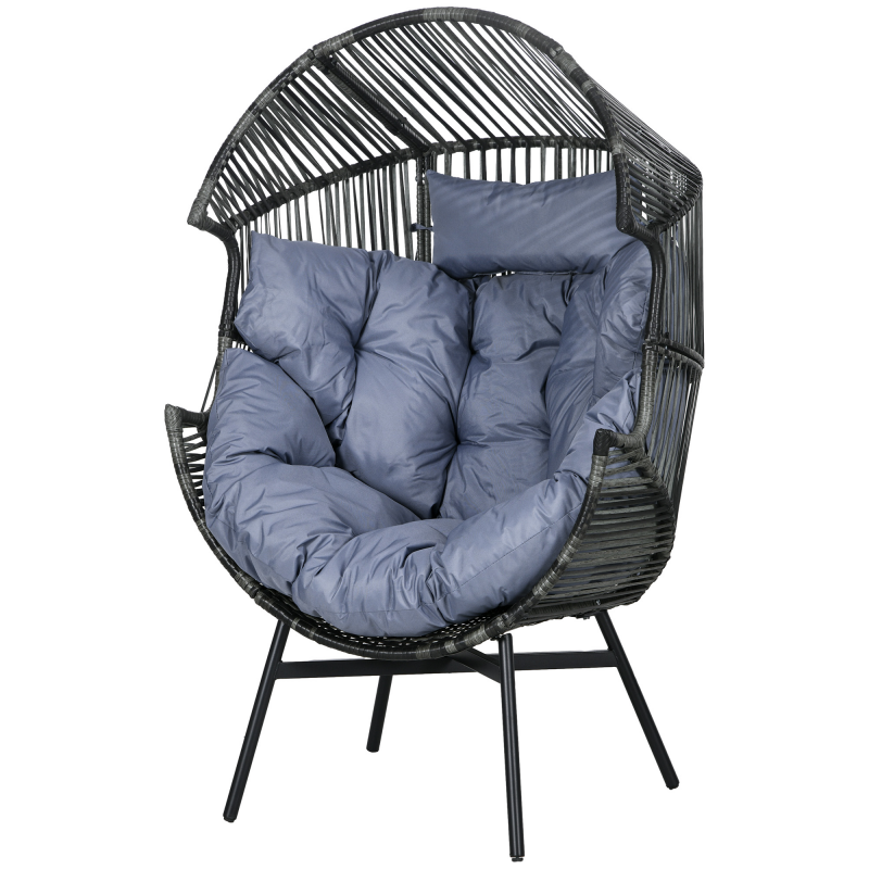 Outsunny Rattansessel, Rattan Korbsessel mit dickem Sitzkissen, Gartensessel in Eiform, 120 kg belastbar, für Terrasse, Garten, Grau Aosom – Bild 1 von 2