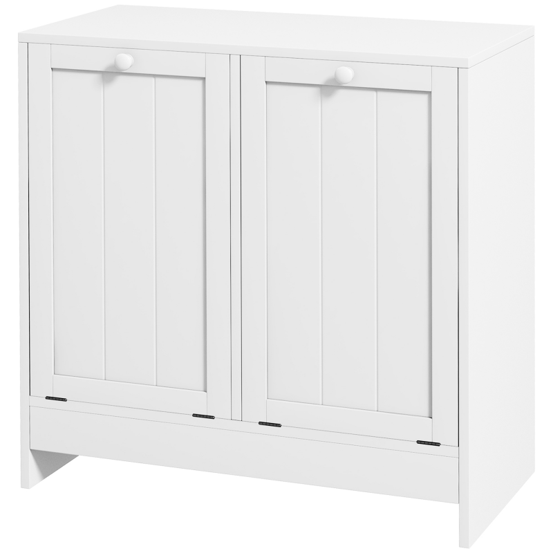 Kleankin Mobile Portabiancheria mit 2 Klappfächern, Badezimmermöbel aus Holz für Wäsche, 66x33x68 cm, Weiß Aosom – Bild 1 von 2