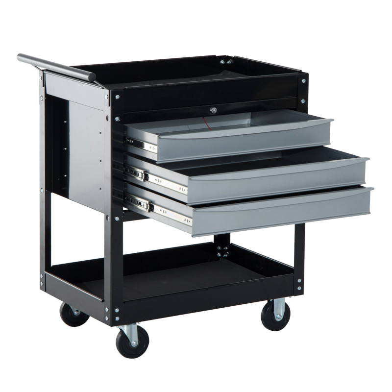 HOMCOM Professioneller Werkstattwagen Werkzeugwagen aus Stahlblech, Schwarz, 68 x 46 x 88 cm Aosom – Bild 1 von 2