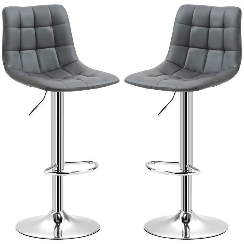 HOMCOM Set 2 Barhocker aus Kunstleder mit Rückenlehne, Drehbare Küchen- und Wohnzimmerhocker mit Fußstütze, 42x45x89-110cm, Grau Aosom – Bild 1 von 2