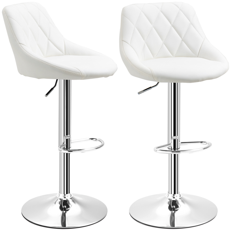 HOMCOM Set 2 Barhocker, Höhenverstellbar mit Metallfuß und PU-Ledersitz, Moderne Hocker mit Rückenlehne und Fußstütze, 46x48x83-104 cm, Weiß Aosom – Bild 1 von 2