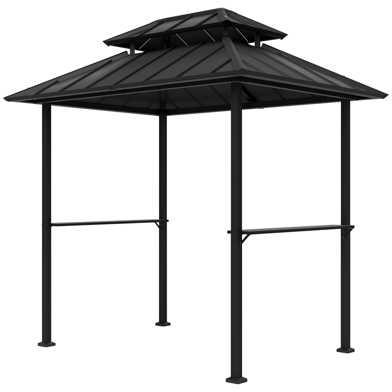 Outsunny Grillpavillon Grillabdeckung mit doppeltem Hartdach, Outdoor-Gartenpavillon mit 2 Regalen und oberem Haken, Metall- und Aluminiumrahmen für Terrasse, Patio 244x184x258cm Schwarz Aosom – Bild 1 von 2