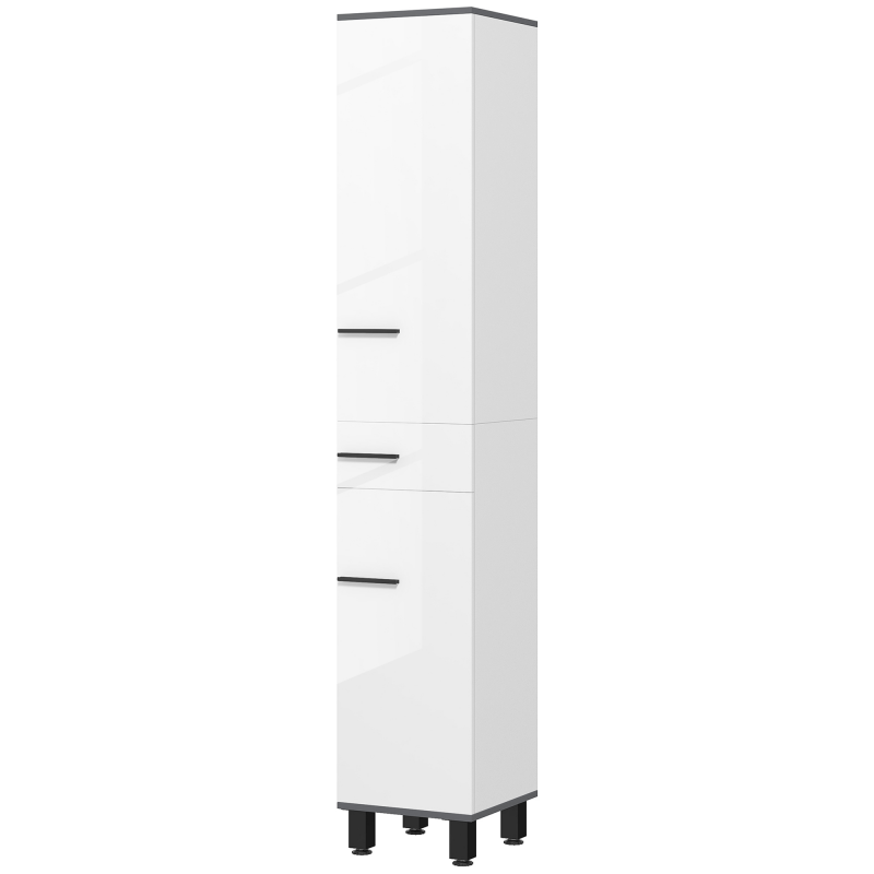 HOMCOM Badezimmerschrank Modern mit Schublade, 2 Schränken, Hochschrank Badezimmer platzsparend mit 2 Türen und verstellbaren Regalen, Badezimmerschrank aus Holz, 34x32x190 cm, Weiß Aosom – Bild 1 von 2