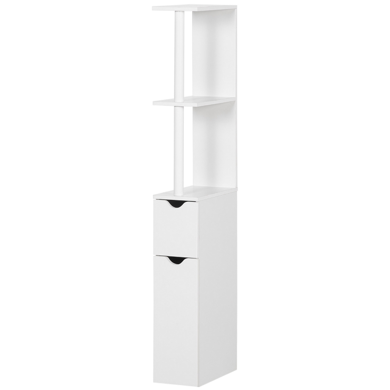 Kleankin Badezimmerschrank mit 2 Regalen und 2 Schränken, hoher platzsparender Schrank aus MDF, 15,2x29,8x118cm, Weiß Aosom – Bild 1 von 2