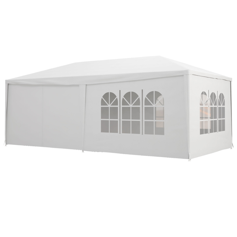 Outsunny Festzelt für Partys 6x3m mit abnehmbaren Seitenwänden, Gartenpavillon mit Türen und Fenstern, Weiß Aosom – Bild 1 von 2