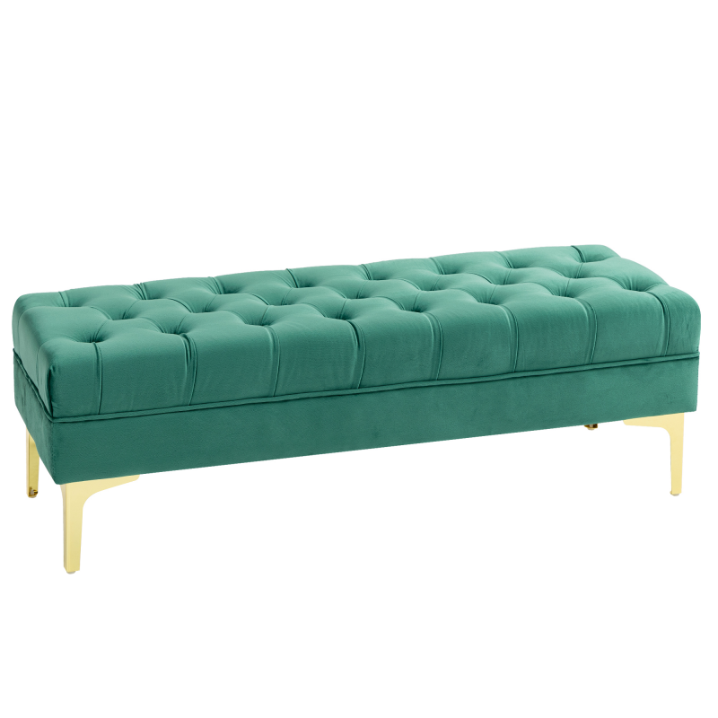HOMCOM Bettbank mit Steppmuster, Gepolsterte Bank aus Samt mit Metallbeinen für Eingang, Flur und Wohnzimmer, 118x45x42 cm, Dunkelgrün Aosom – Bild 1 von 2
