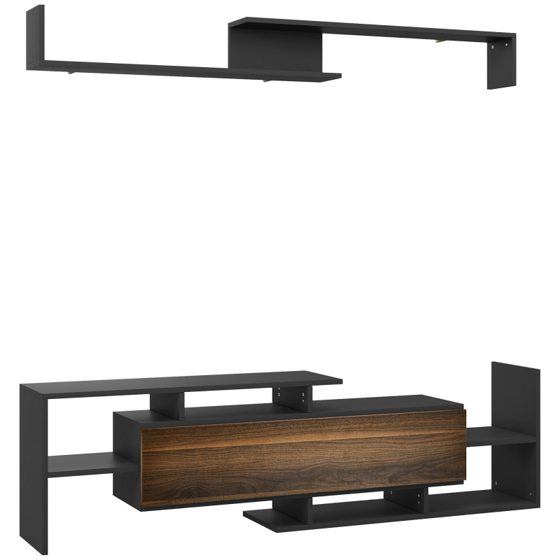 HOMCOM TV-Möbel mit Wandregal, offenen Regalen und Schrank aus Holz, modernes TV-Möbel für Wohn- und Schlafzimmer, Schwarz und Braun Aosom – Bild 1 von 2