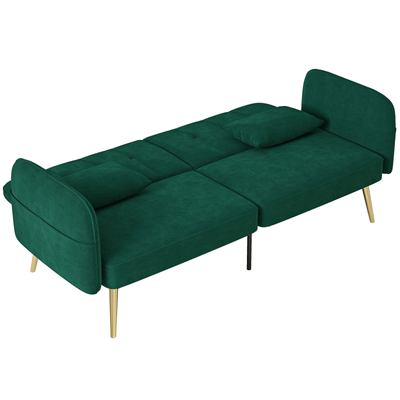 HOMCOM 2-Sitzer-Schlafsofa, Schlafcouch mit Klick-Klack-Mechanismus, Veloursbezug, verstellbare Rückenlehne und Kissen, für Wohnzimmer, Gästezimmer, Dunkelgrün Aosom – Bild 1 von 2
