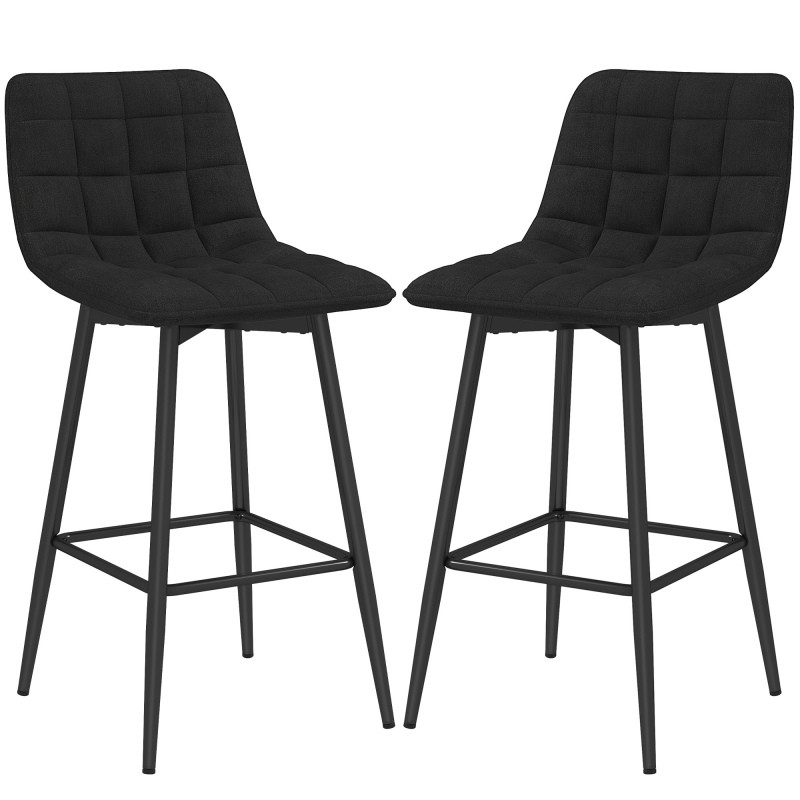 HOMCOM Set 2 Barhocker im skandinavischen Stil mit Rückenlehne und Fußstütze, Barhocker mit Rückenlehne aus Samteffektstoff und Metall, 45x47x84 cm, Schwarz Aosom – Bild 1 von 2