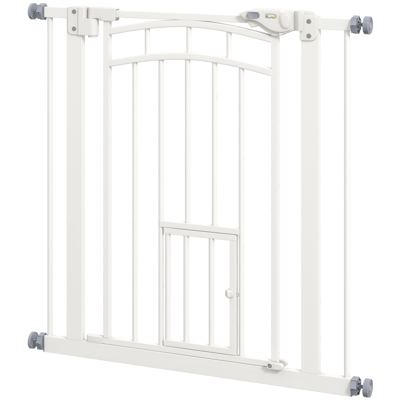 PawHut Hundesicherheitsgitter, Treppenschutzgitter zum Druckbefestigung ohne Bohren, Automatische Türschließung, Doppelsperrsystem, 74 bis 80 cm, Stahl, Weiß Aosom – Bild 1 von 2