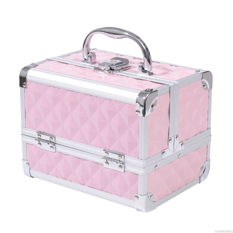 HOMCOM Kosmetikkoffer - Aufbewahrung für Schönheitsprodukte - 3-stufige Aufbewahrung mit Spiegel, 2 Schlüssel, Abmessungen 20L x 15B x 15H cm, Rosa Aosom – Bild 1 von 2