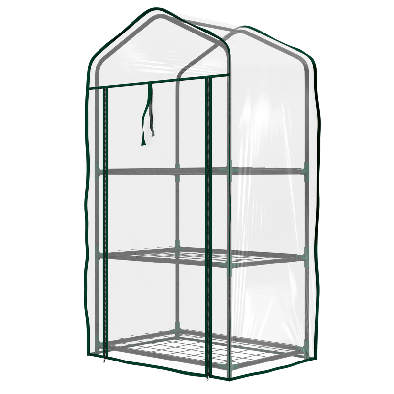 Outsunny Garten-Gewächshaus mit 3 Regalen, Balkon-Gewächshaus, verstärkte PVC-Abdeckung, Stahlrahmen, rollbares Reißverschlusstor, für Gemüse Pflanzen Blumen, 59 x 39 x 127 cm, transparent Aosom – Bild 1 von 2
