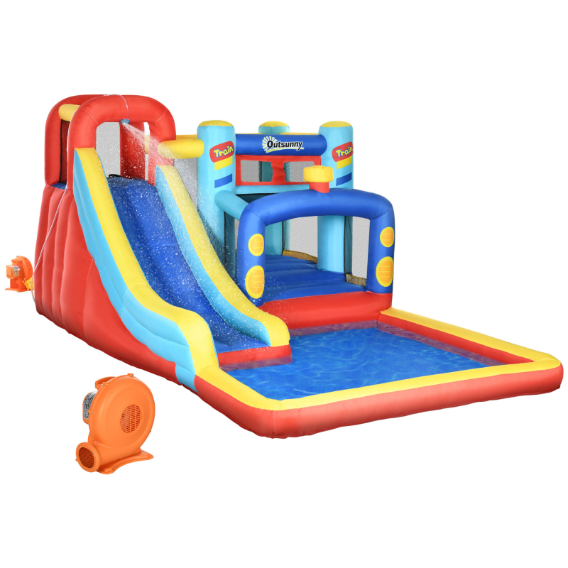 Outsunny Aufblasbares Schloss für Kinder mit Rutsche, Trampolin und Pool, Alter 3-8 Jahre, inklusive Luftpumpe, 435x245x200cm Aosom – Bild 1 von 2