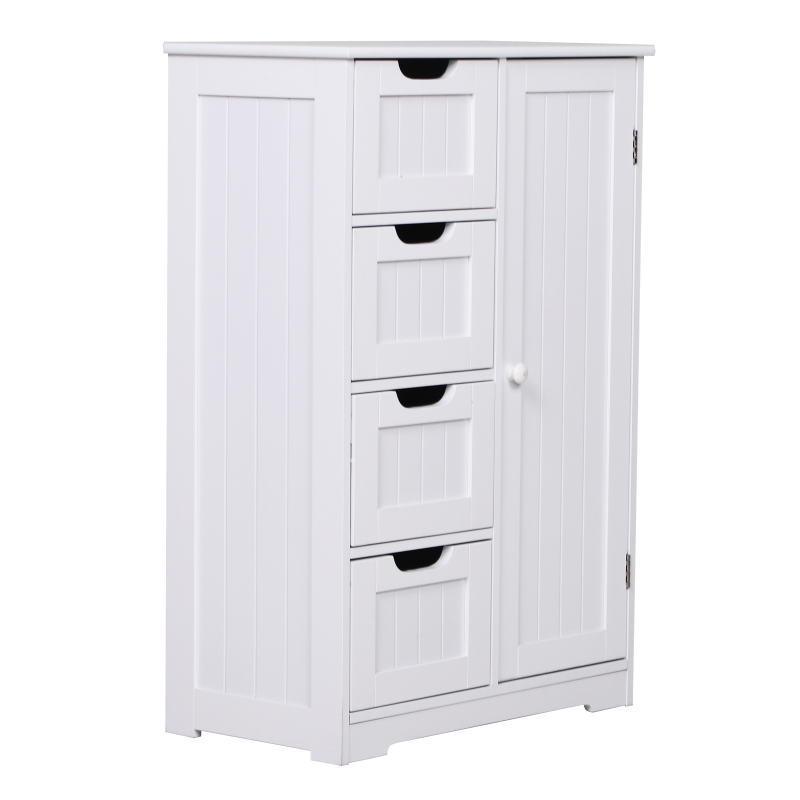 Kleankin Badezimmermöbel mit 4 Schubladen und 1 Schrank Verstellbares Regal in 3 Höhen Umweltfreundlicher Lack Anti-Kipp-Vorrichtung in Weißem MDF 56x30x83cm Aosom – Bild 1 von 2