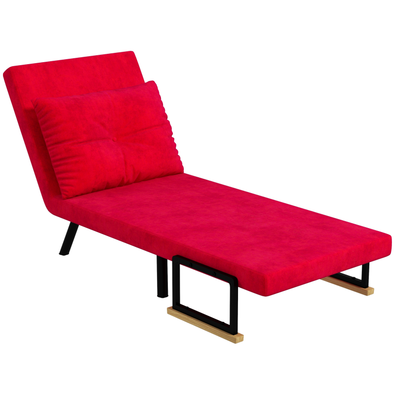 HOMCOM Schlafsessel mit 5-fach verstellbarer Rückenlehne, Klappbares Schlafsofa mit Kissen für Wohnzimmer, Gepolstertes Gewebe, Stahl und Holz, 63x73x81 cm, Rot Aosom – Bild 1 von 2