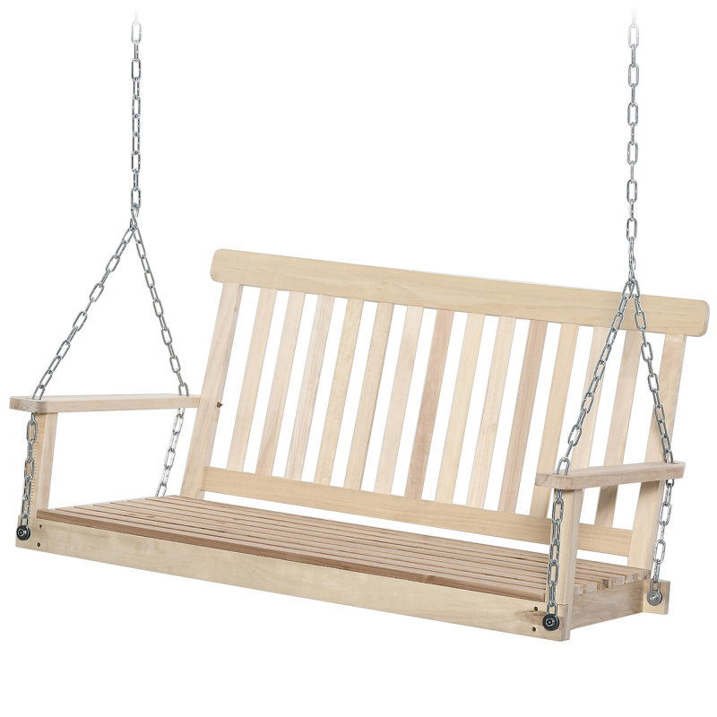 Outsunny Zweisitzer-Schaukelbank Garten Hängesessel, Latten-Design aus Holz, bis zu 200 kg belastbar, für Veranda, Balkon, Terrasse, Naturholz Aosom – Bild 1 von 2