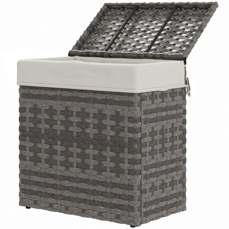 Outsunny Gartenbank aus PE-Rattan, Outdoor-Truhe mit rutschfesten Füßen und wasserfestem Innenfutter, 57x34x62cm, Grau und Beige Aosom – Bild 1 von 2