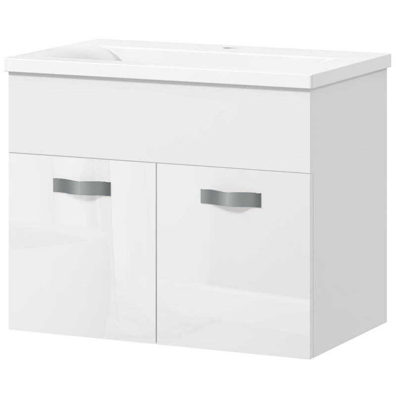 Kleankin Mobiles Badezimmer mit Waschbecken, 2-türiger Schrank mit Waschbecken und Soft-Close-Scharnieren, 61x40x50cm, Glänzendes Weiß Aosom – Bild 1 von 2