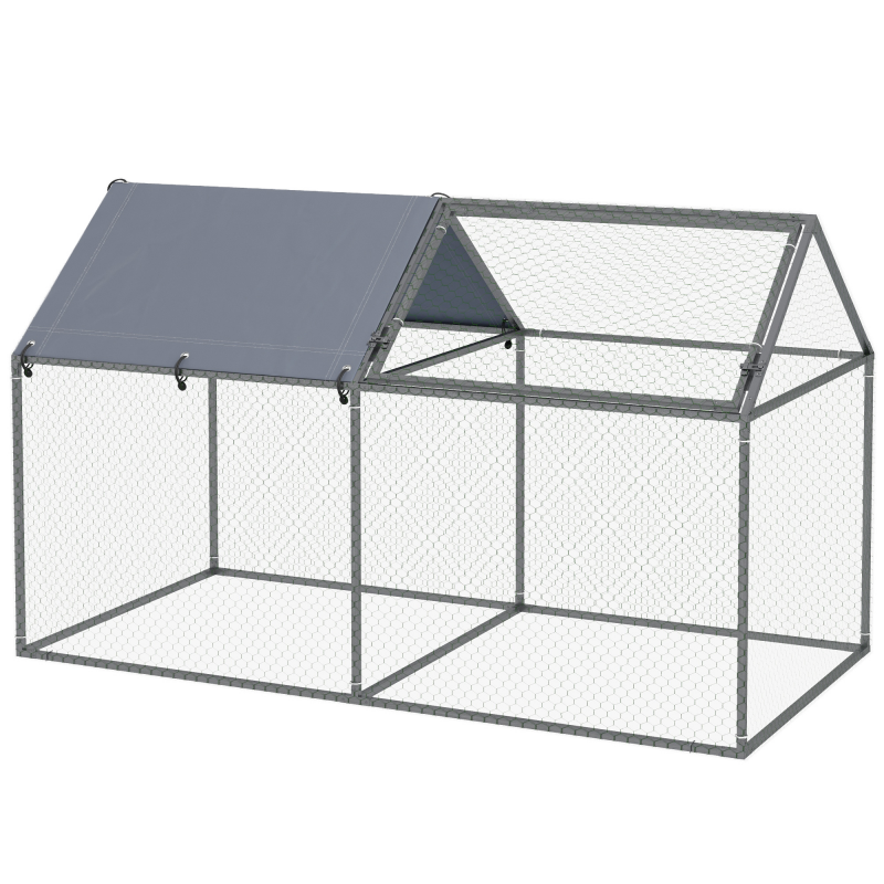 PawHut Haustierkäfig mit Oxford-Stoffdach und Bodenpfählen inklusive, Stahlkäfig mit oberer Eingangstür, 198x100x120 cm, Grün und Silber Aosom – Bild 1 von 2
