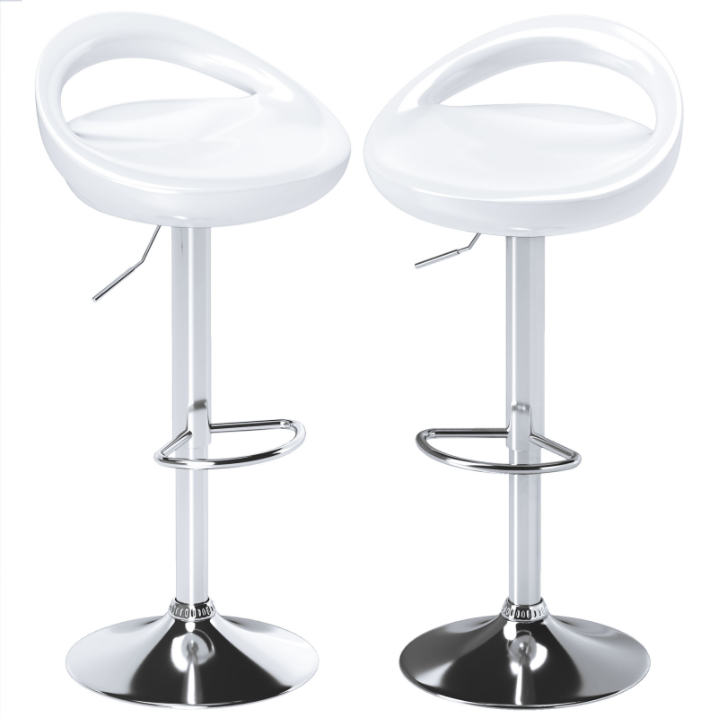 HOMCOM Set 2 Hochstühle, 360° Drehbare Barhocker mit Rückenlehne und Fußstütze, Höhenverstellbar, Stahlbasis, für Esszimmer und Küche, 46x41x76-96cm, Weiß Aosom – Bild 1 von 2