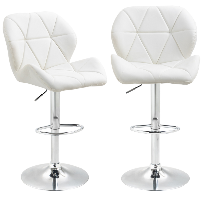 HOMCOM Set 2 Barhocker mit Höhenverstellung, Metallbasis und PU-Ledersitz, Hocker mit Rückenlehne und Fußstütze, 51,5x57,5x93-114,5cm, Weiß Aosom – Bild 1 von 2