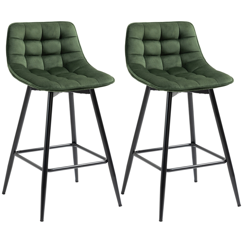HOMCOM 2er-Set Barhocker im skandinavischen Stil mit Rückenlehne und Fußstütze, Barhocker mit Samteffekt und Metall Rückenlehne, 45x47x84 cm, Grün Aosom – Bild 1 von 2