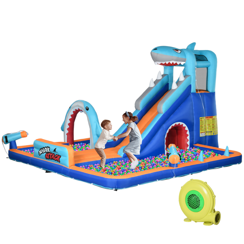 Outsunny 6-in-1 aufblasbares Schloss für Kinder im Alter von 3-8 Jahren, aufblasbares Spielzeug mit Luftpumpe, Wasserpark mit Rutsche, Pool und Kletterwand Aosom – Bild 1 von 2