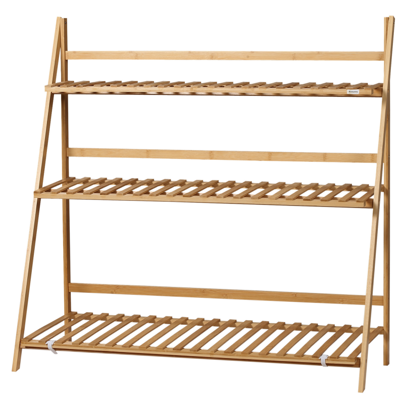 Outsunny Bambus Pflanzenregal, Blumenregal, klappbarer Pflanzenständer, 3 Regale, 98 x 37 x 96,5 cm für Innen Balkon Garten Terrasse Aosom – Bild 1 von 2