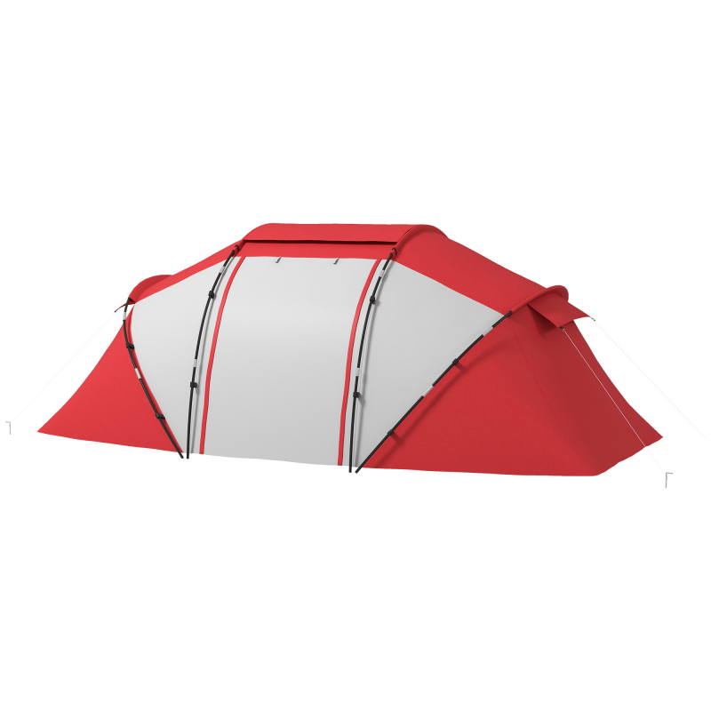 Outsunny Familien-Campingzelt für 4-6 Personen, wasserdichtes, leichtes Kuppelzelt mit Belüftung, 2 Kabinen, Fenster, große Tür, einfach aufzubauen, 4,3L x 2,4B x 1,7H m Grau Rot Aosom – Bild 1 von 2