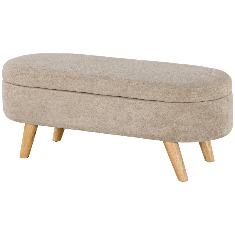 HOMCOM Bank Sitzbank Bettrand Aufbewahrungskoffer 2 in 1 in Stoff mit Holzfüßen 110L x 40B x 43H cm beige Aosom – Bild 1 von 2