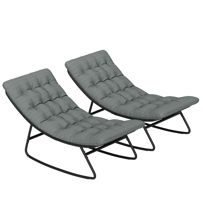 Outsunny Set mit 2 Outdoor-Schaukelstühlen, Schaukelstühle mit dicken Kissen, Sitz aus atmungsaktivem Textilene-Gewebe und Stahlrahmen, Outdoor-Schaukelstuhl, Garten, Terrasse, Patio, Dunkelgrau Aosom – Bild 1 von 2