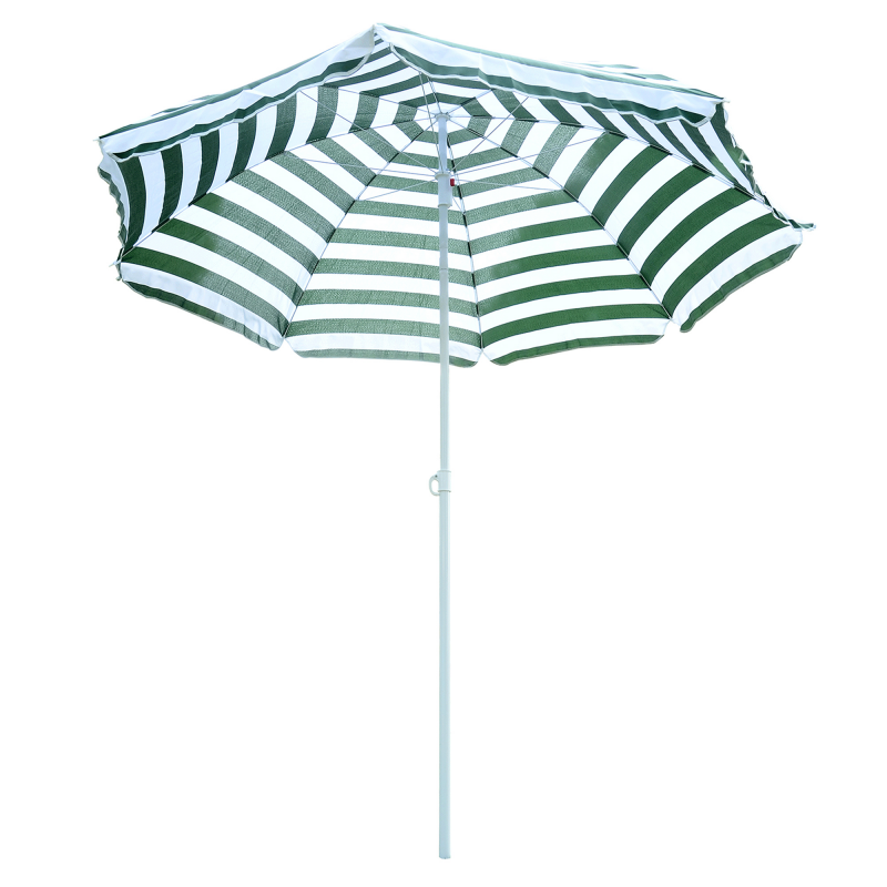 Outsunny Strandsonnenschirm neigbarer achteckig Ø 180 cm Polyesterstoff Hochdichte Anti-UV abnehmbarer Mast Grün Weiß gestreift Aosom – Bild 1 von 2