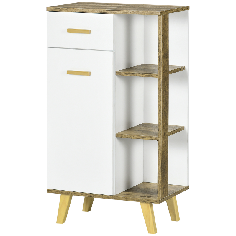 Kleankin Modernes Badezimmerregal mit Schrank, Schublade und Regalen aus Holz, Platzsparender Mehrzweckschrank mit erhöhter Basis, 50x30x89 cm, Weiß Aosom – Bild 1 von 2