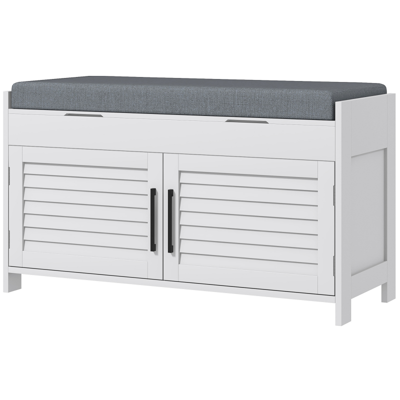 HOMCOM Schuhbankschrank mit herausnehmbarem Innenboden, MDF und Leinenstoff, 90x36x50 cm, Weiß und Grau Aosom – Bild 1 von 2