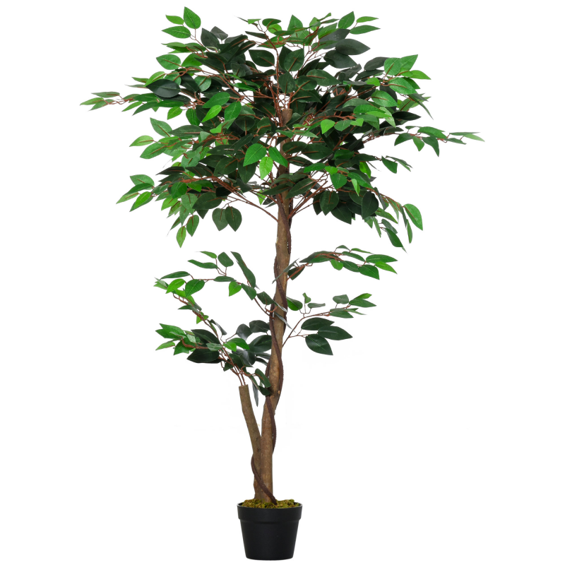 Outsunny Künstlicher Baum Künstliche Pflanze Ficus Höhe 1,2 m Stamm Äste Ranken Moosblätter Großer Realismus Topf inklusive Aosom – Bild 1 von 2