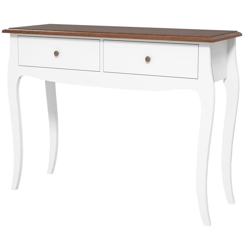 HOMCOM Konsolentisch Modern mit 2 Schubladen, Eingangskonsole aus MDF und Spanplatte, 100x35x76,5 cm, Weiß und Dunkelbraun Aosom – Bild 1 von 2