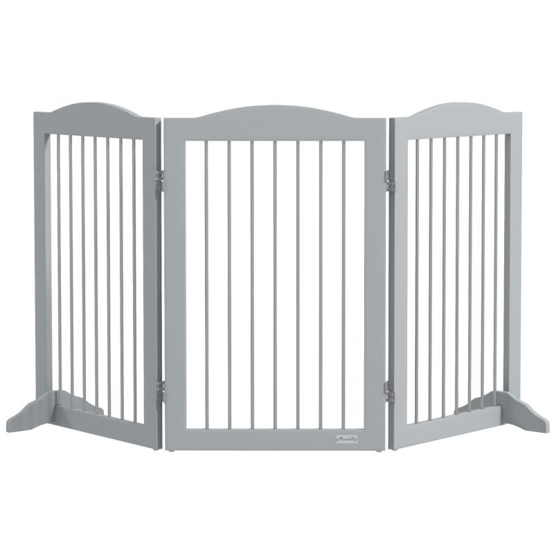PawHut Faltbare Sicherheitsbarriere, Hundebarriere mit 3 Platten, 2 Stützfüße, Höhe von 80 cm, für Türen, Flure, Schlafzimmer und Treppen, Grau Aosom – Bild 1 von 2
