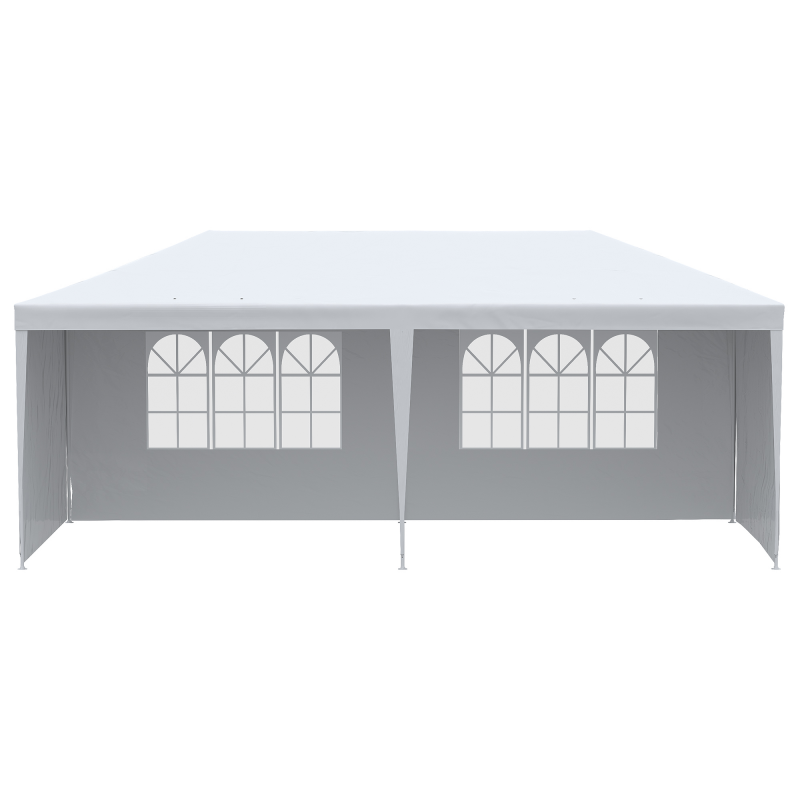 Outsunny Faltbarer Gartenpavillon für Feste und Veranstaltungen mit abnehmbaren Paneelen, aus Stahl und PE, 5,85x2,95 m, Weiß Aosom – Bild 1 von 2
