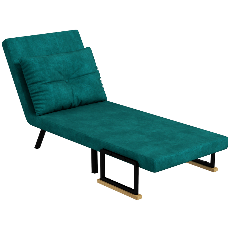 HOMCOM Schlafsessel mit 5-stufig verstellbarer Rückenlehne, Klappbarer Schlafsessel mit Kissen für Wohnzimmer, gepolsterter Stoffbezug, Stahl und Holz, 63x73x81 cm, Grün Aosom – Bild 1 von 2