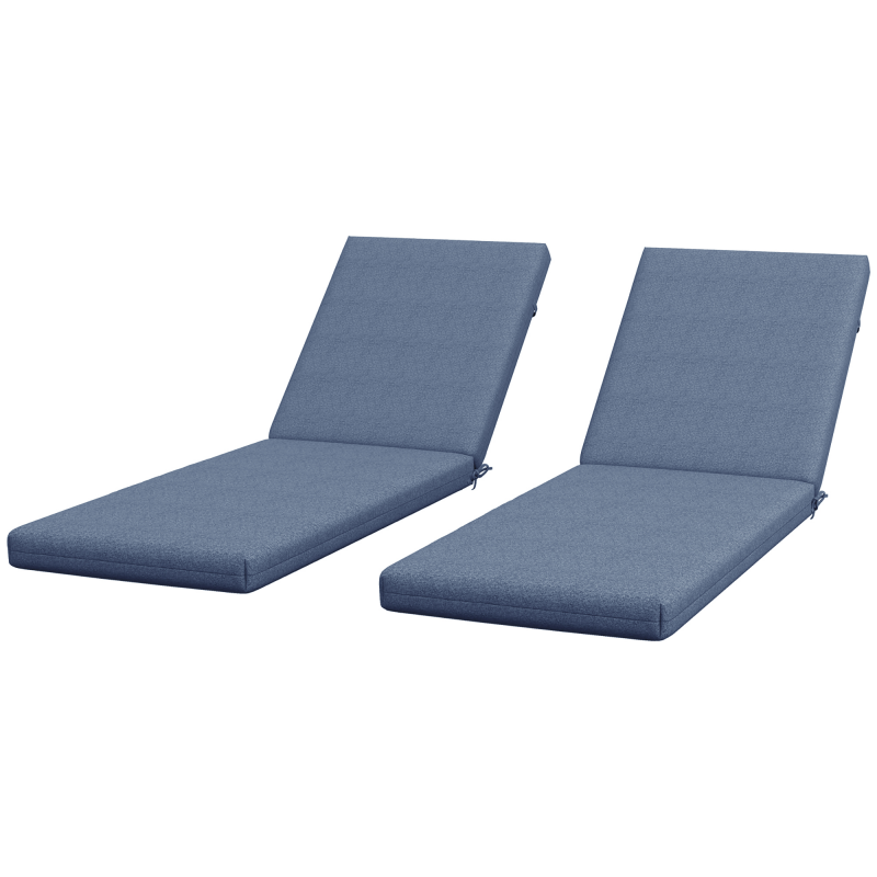 Outsunny Set mit 2 Liegematratzenkissen für Liegestuhl Sonnenliege mit Befestigungsschnallen für Garten Abmessungen 190,5L x 58,4B x 7H cm Blau Aosom – Bild 1 von 2